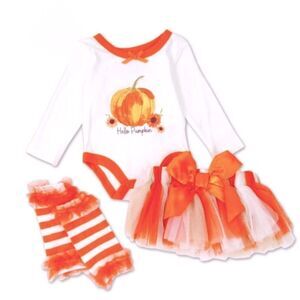 Baby Essentials Baby Girls Hello Pumpkin Bodysuit Set Size 6 Months NWT